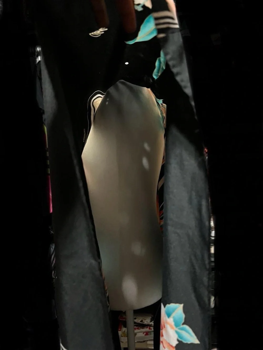 Black One Size Floral Cover-Up Kaftan with Teal and Coral Accents